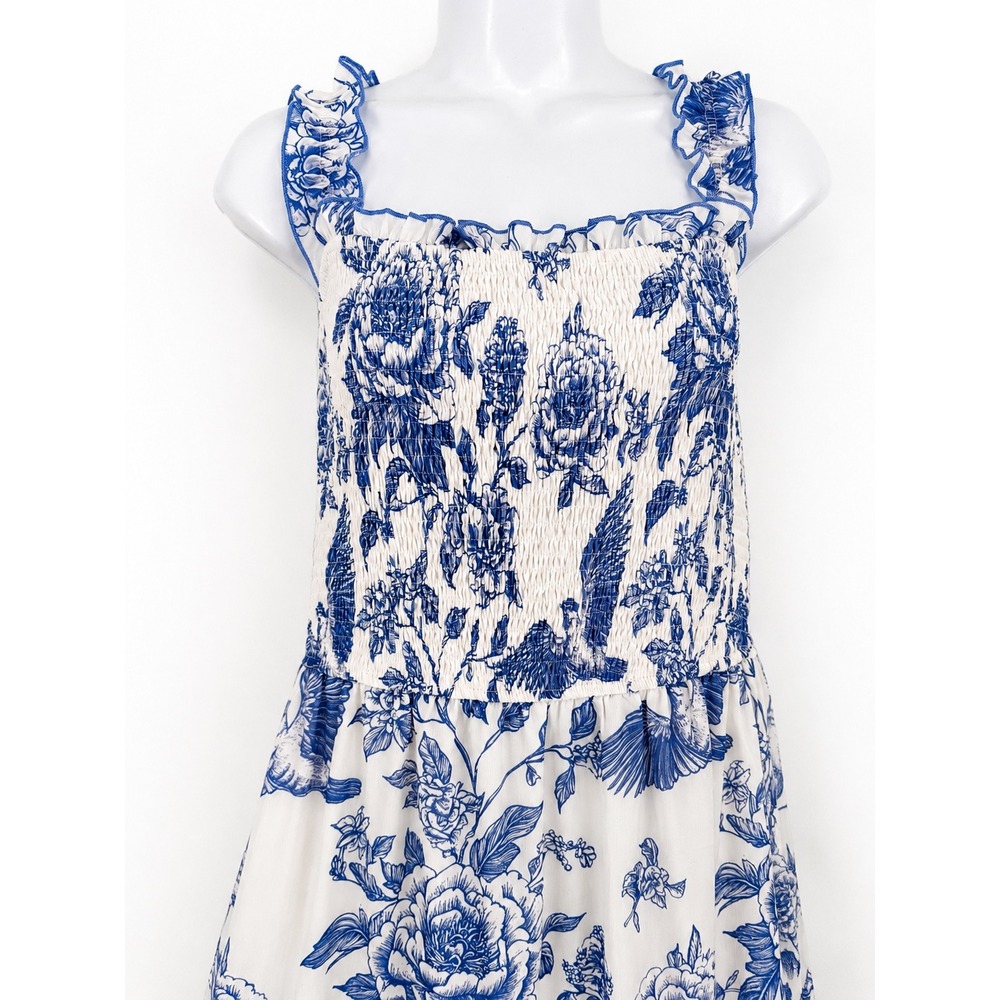 Coastal Floral Maxi Dress Womens XL Blue White Excellent Toile Garden Party - Picture 4 of 9